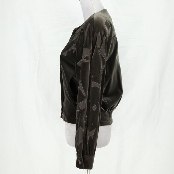 Laurel Escada Jacket Womens 6 Green Velour Lined Applique Shoulder Pads Vintage - Picture 10 of 16